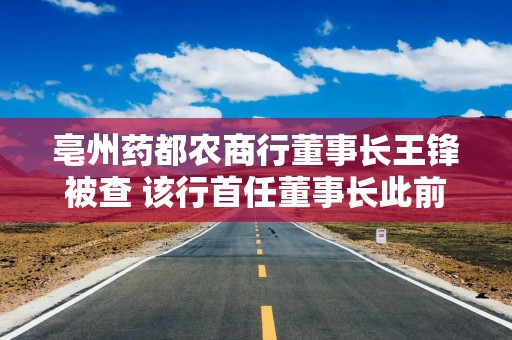 亳州药都农商行董事长王锋被查 该行首任董事长此前已“落马”