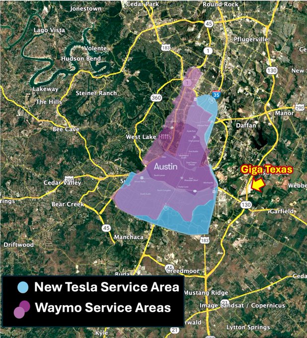 面积逼近 Waymo，特斯拉奥斯汀 Robotaxi 服务区域再扩张