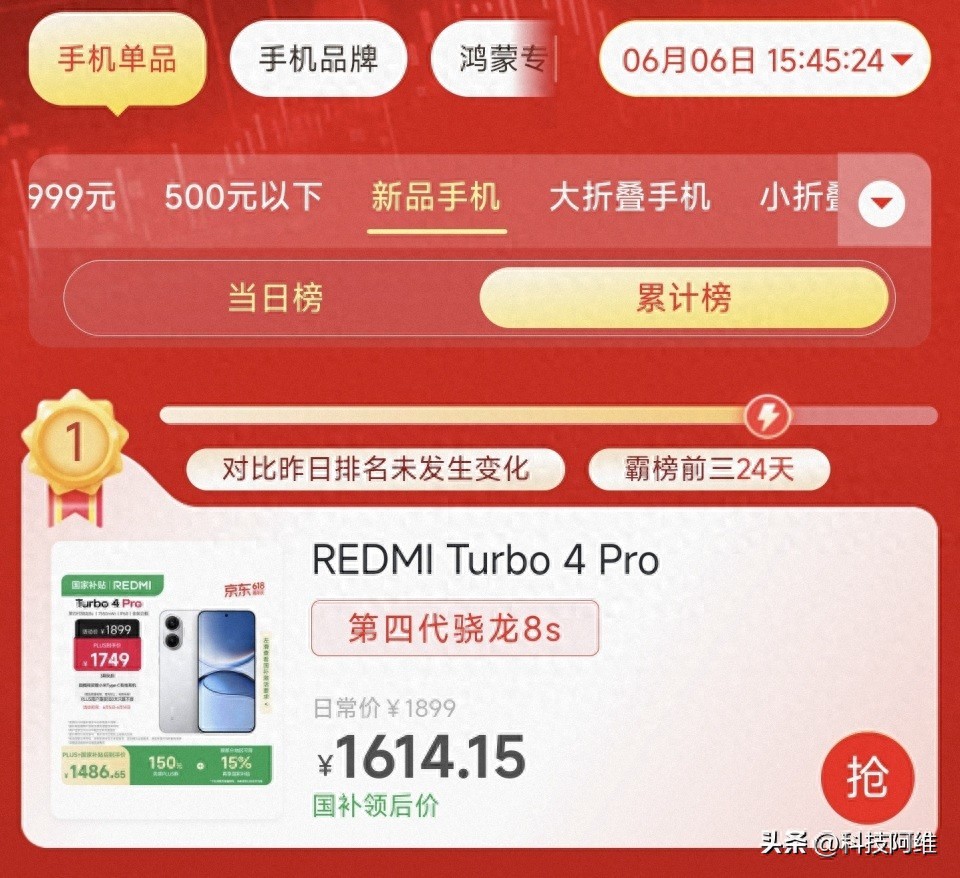 618新品手机销量榜第一名出炉，7550mAh+IP69防水，这价格太香了