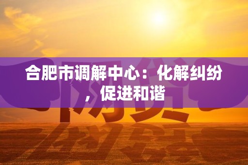 合肥市调解中心：化解纠纷，促进和谐