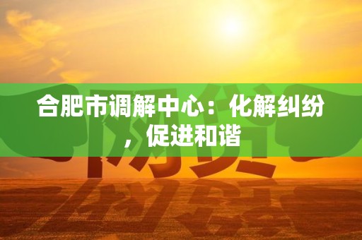 合肥市调解中心:化解纠纷,促进和谐